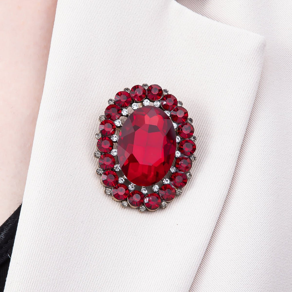 Gold Plated 47mm Blue, Red, Purple Rhinestone Oval Pin Brooch | BH-136 ~ BH-138