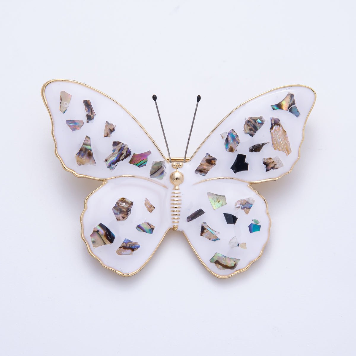 Gold 55mm White Butterfly Insect Animal Pin Brooch | BH-037