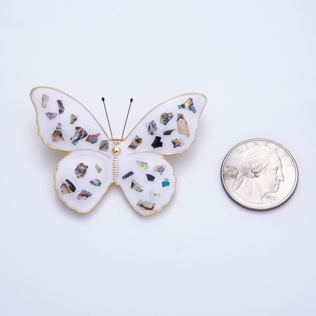 Gold 55mm White Butterfly Insect Animal Pin Brooch | BH-037