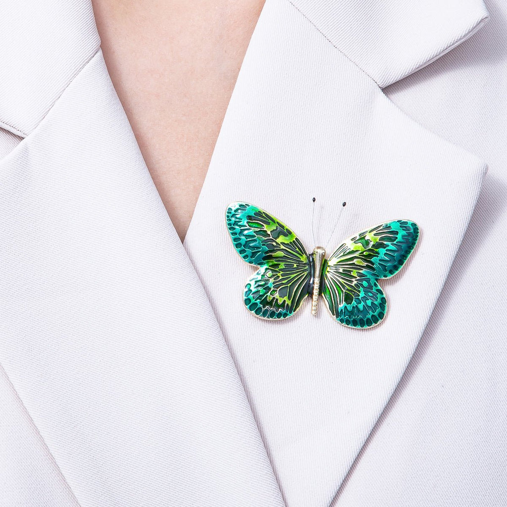 Gold 55mm x 33mm Green Gradient Butterfly Insect Pin Brooch | BH-070