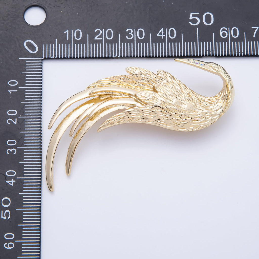 Gold 62.8mm x 48.8mm Feather Swan Bird Animal Pin Brooch | BH-084