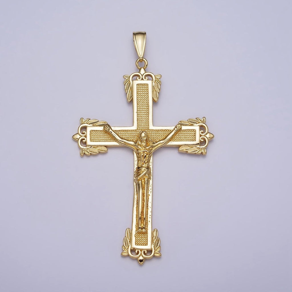 Gold 71mm Jesus Crucifix Cross Dotted Gold Religious Catholic Pendant | AA081