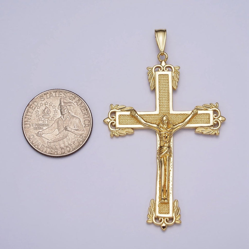 Gold 71mm Jesus Crucifix Cross Dotted Gold Religious Catholic Pendant | AA081