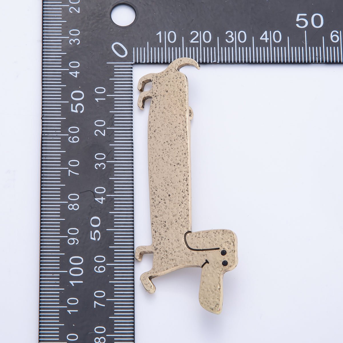 Gold 75mm x 30mm Hammered Wiener Dog Puppy Pet Animal Pin Brooch | BH-060