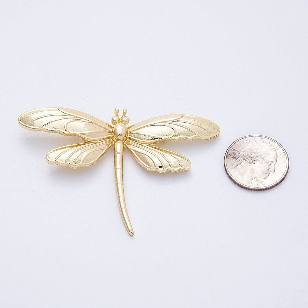 Gold 76.4mm x 51.5mm Minimalist Dragonfly Insect Pin Brooch | BH-099