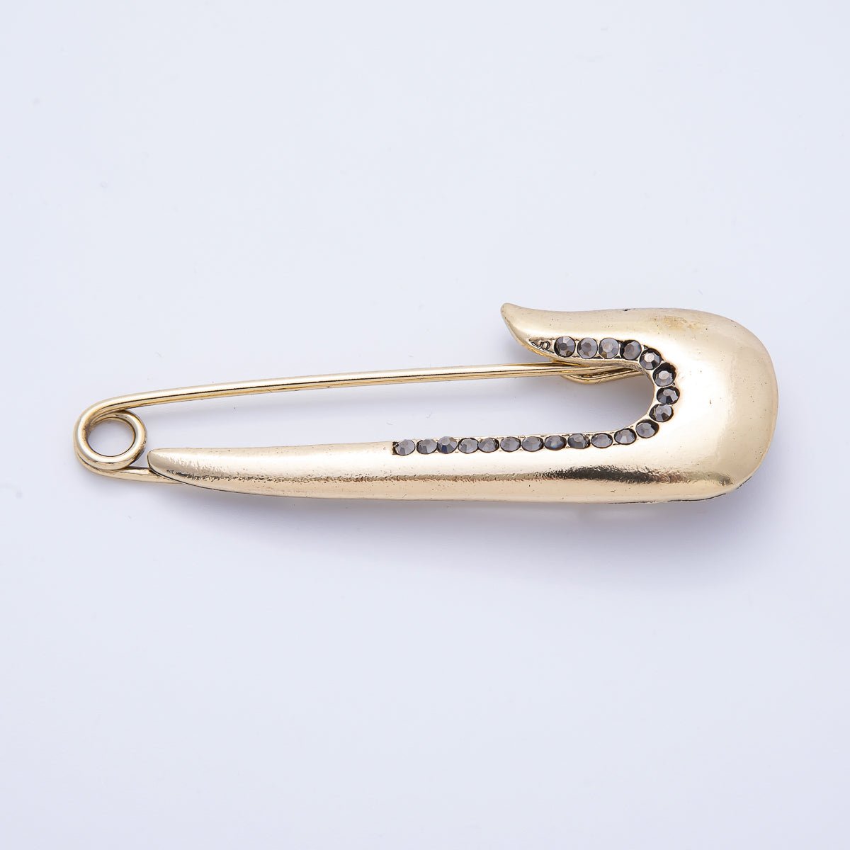 Gold 76mm x 25mm Safety Pin Micro Paved CZ Brooch Pin | BH-023