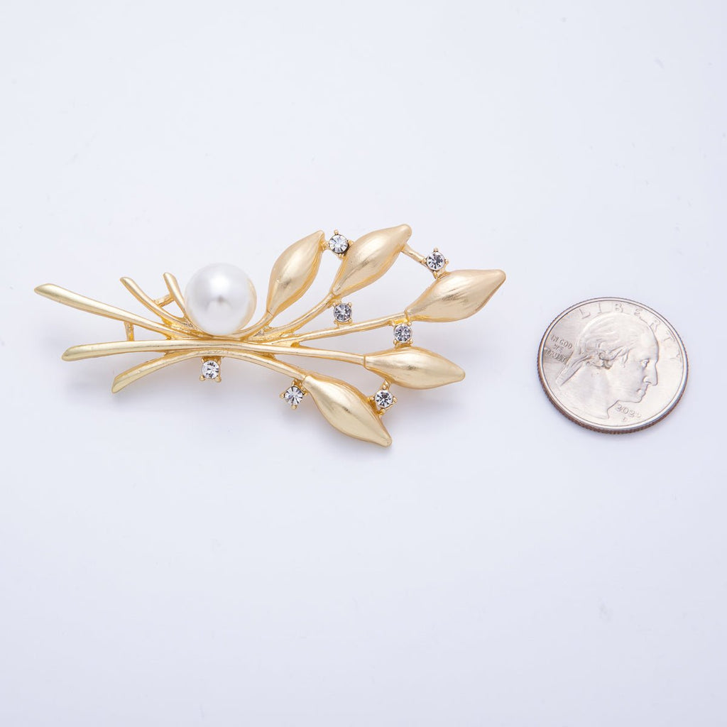 Gold Acrylic Pearl Flower Nature Pin Brooch | BH-029