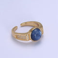 24K Gold Filled Blue Kyanite Gemstone Micro Paved CZ Signet Ring | U372