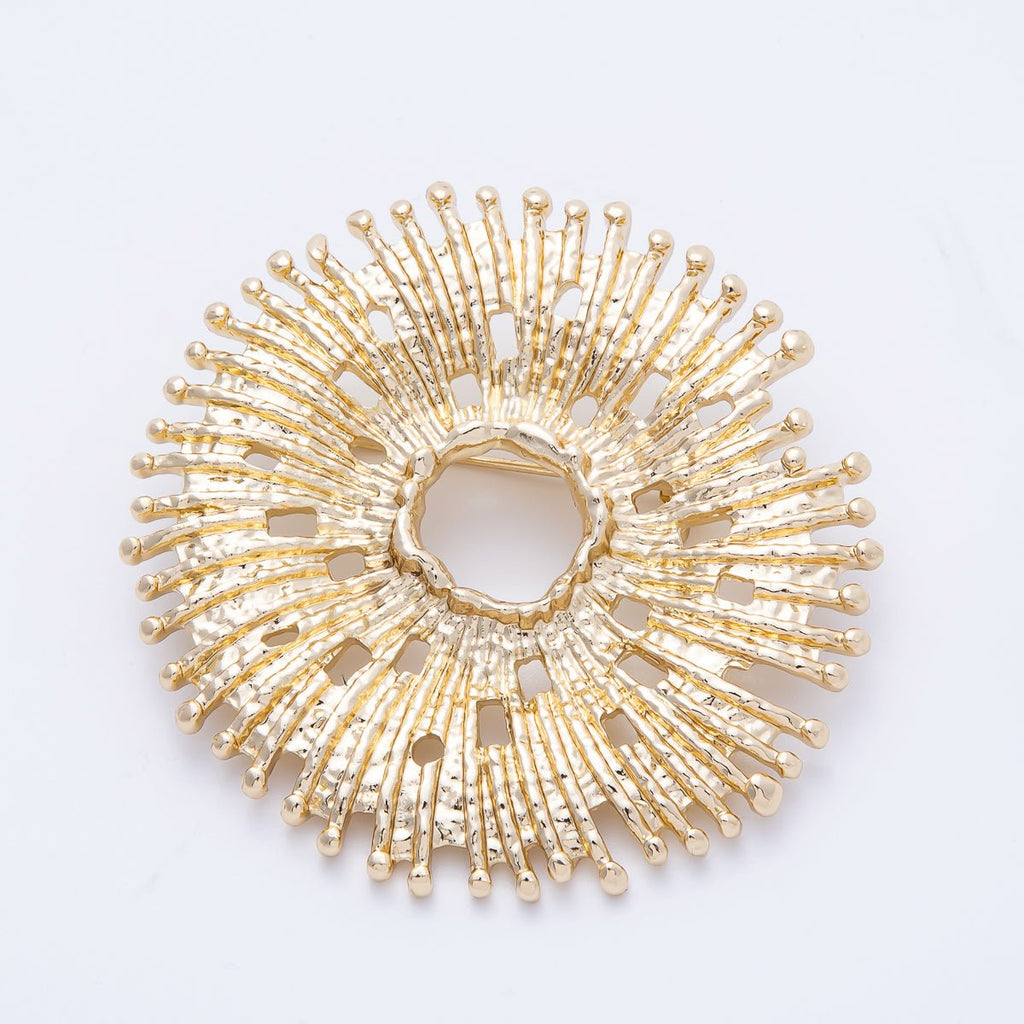 Gold Celestial Hammered Sun Flower Pin Brooch | BH-049