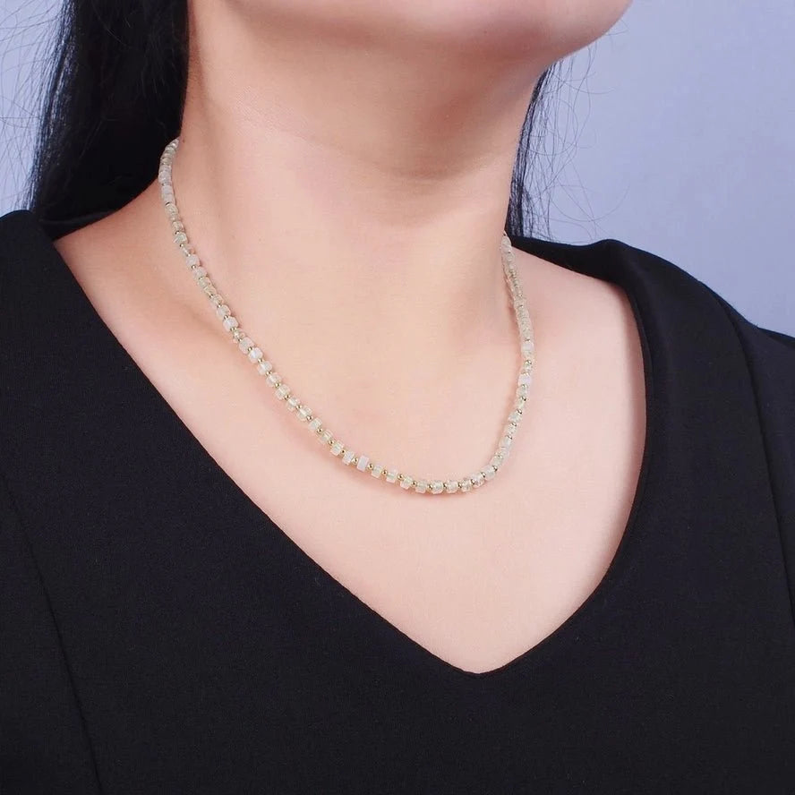 Gold Filled Green Prehnite Rondelle Heishi Gemstone Gold Spacer Beads 16 Inch Choker Necklace | WA-1436