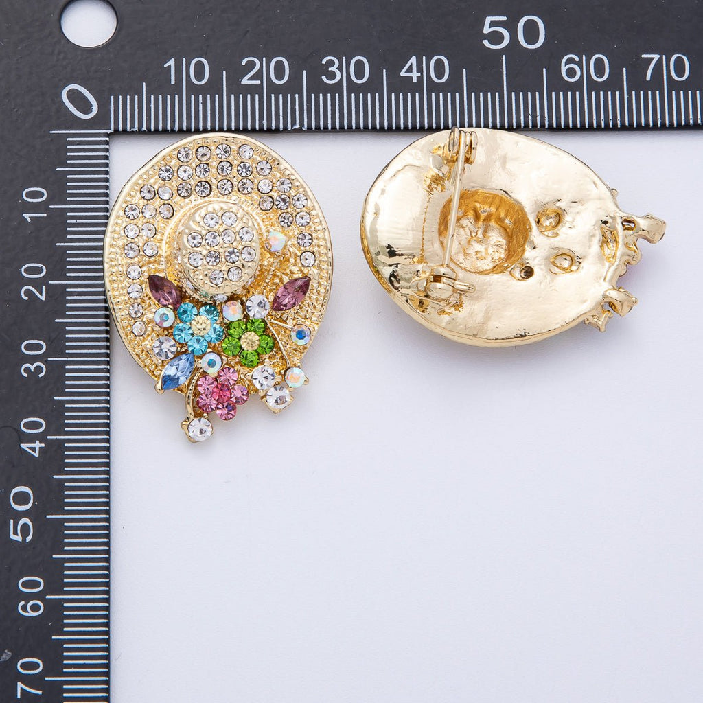 Gold Micro Pave Rhinestone Jeweled Flower Jubilee Hat Pin Brooch | BH-010