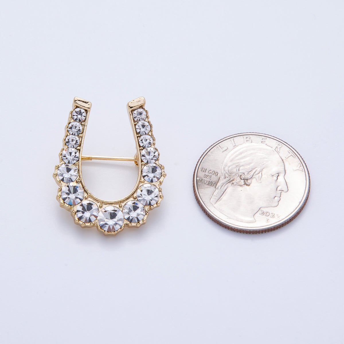 Gold Gradient Rhinestone Horseshoe Pin Brooch | BH-043