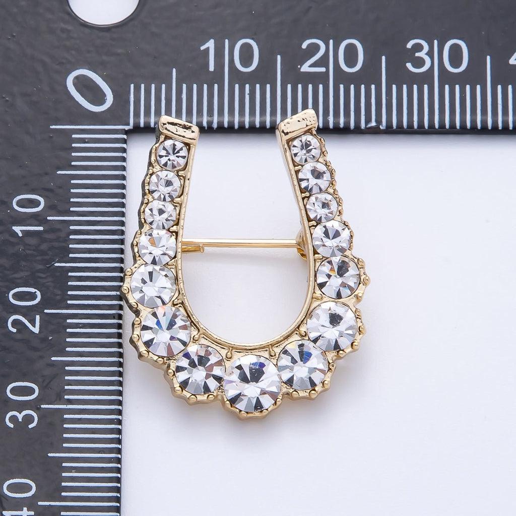 Gold Gradient Rhinestone Horseshoe Pin Brooch | BH-043