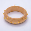 Gold Round Dotted Studded Light Brown Wood Bangle Bracelet | WA-04328