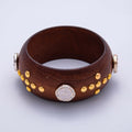 Gold Round Dotted Studded Rose Flower Cross Wood Bangle Bracelet | WA-04326 WA-04327