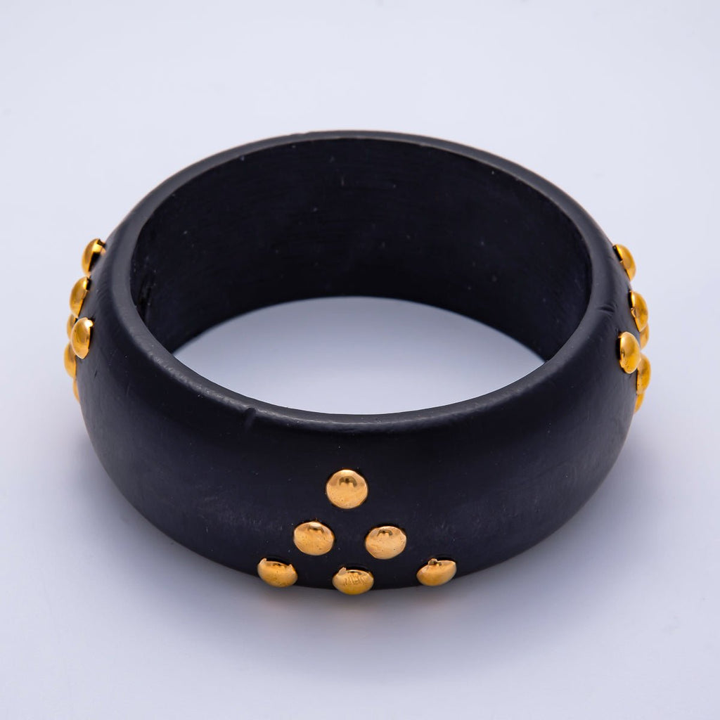 Gold Round Dotted Studded Triangle Wood Bangle Bracelet | WA-04320 ~ WA-04322