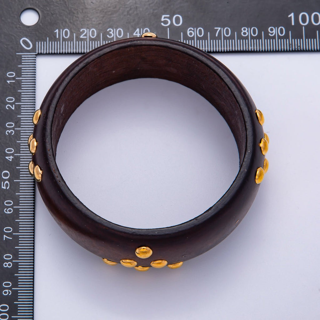Gold Round Dotted Studded Triangle Wood Bangle Bracelet | WA-04320 ~ WA-04322