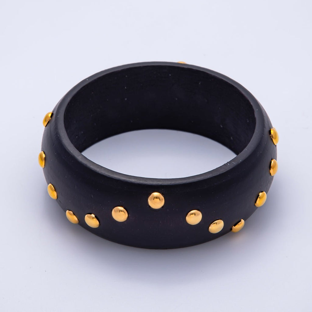 Gold Round Dotted Studded Wood Bangle Bracelet | WA-04317 ~ WA-04319