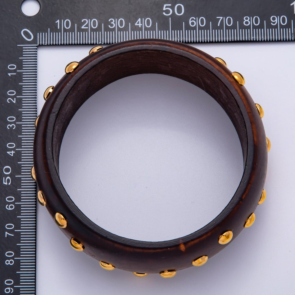 Gold Round Dotted Studded Wood Bangle Bracelet | WA-04317 ~ WA-04319