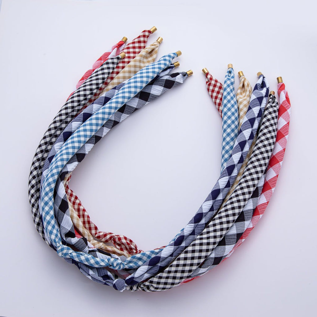 Stainless Steel Blue, Red, Black Knotted Gingham Vintage Bandana Scarf Necklace | WA-1279 ~ WA-1374