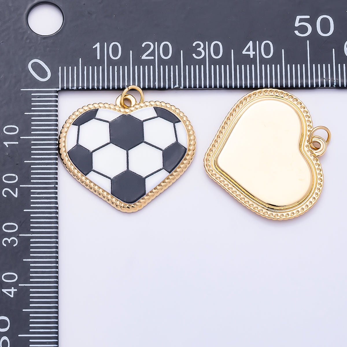 PVD Gold Stainless Steel 25mm Tennis, Baseball, Soccer Enamel Bezel Heart Charm | Charms-01335 ~ Charms-01337