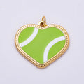 PVD Gold Stainless Steel 25mm Tennis, Baseball, Soccer Enamel Bezel Heart Charm | Charms-01335 ~ Charms-01337