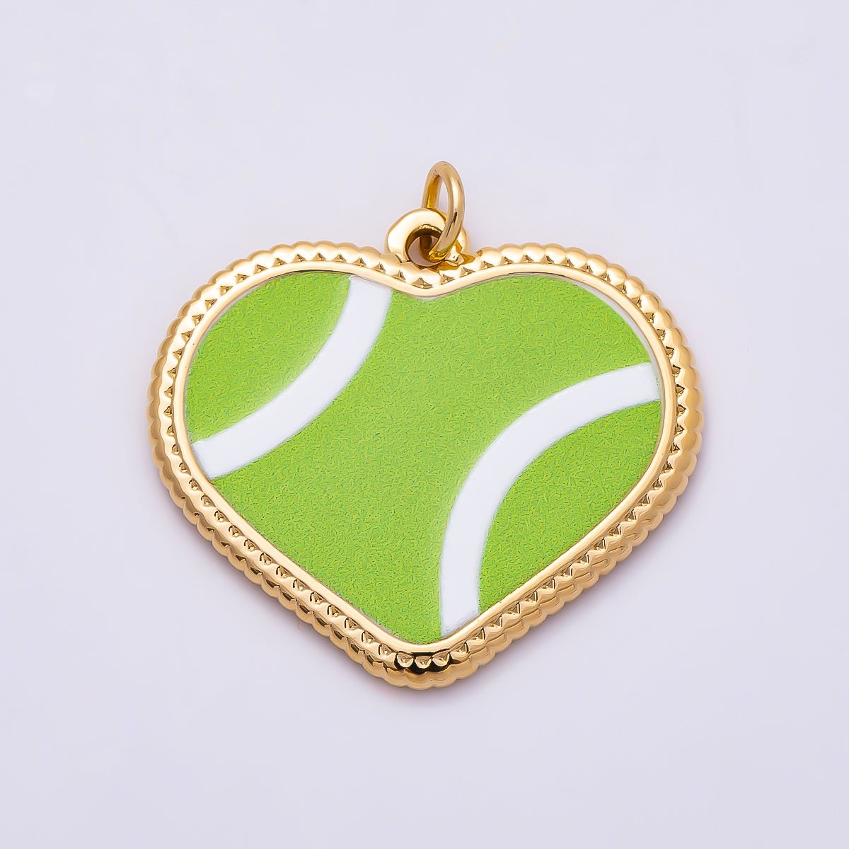 PVD Gold Stainless Steel 25mm Tennis, Baseball, Soccer Enamel Bezel Heart Charm | Charms-01335 ~ Charms-01337