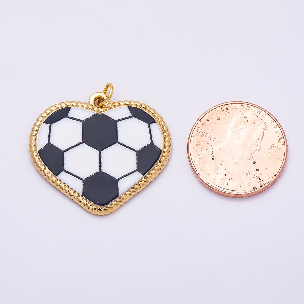 PVD Gold Stainless Steel 25mm Tennis, Baseball, Soccer Enamel Bezel Heart Charm | Charms-01335 ~ Charms-01337