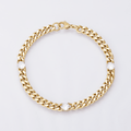 Gold Stainless Steel 6.3mm Triple CZ Curb Chain 8.5 Inch Bracelet | WA-04171