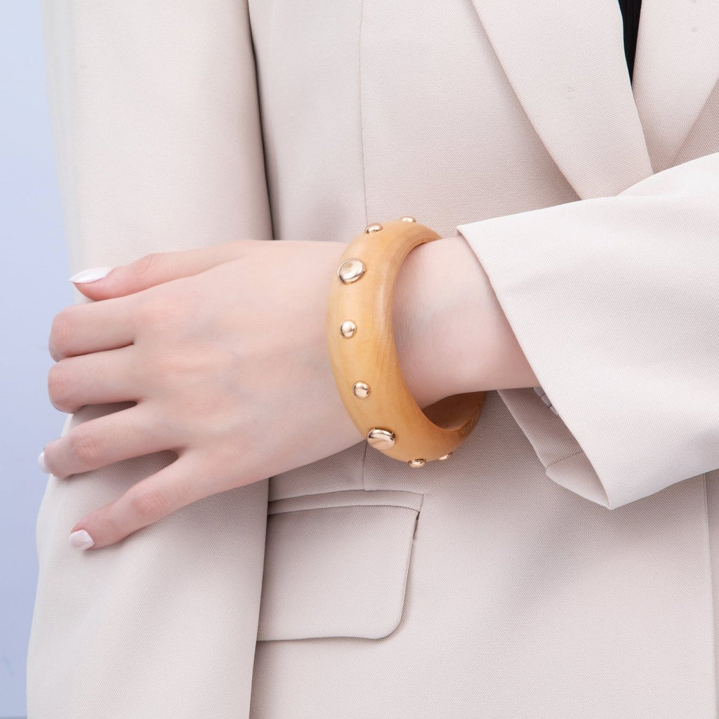 Gold Studded Wood Bangle Stackable Bracelet | WA-04310