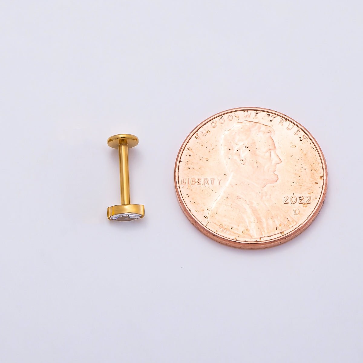 Gold Titanium 4.5mm Marquise CZ Cartilage Piercing Flat Back Stud | BJ-00204