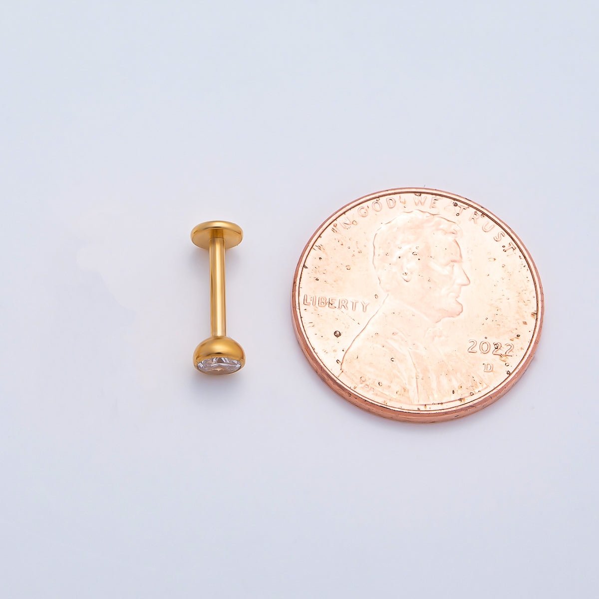 Gold Titanium 4mm Round CZ Bezel Cartilage Piercing Flat Back Stud | BJ-00205