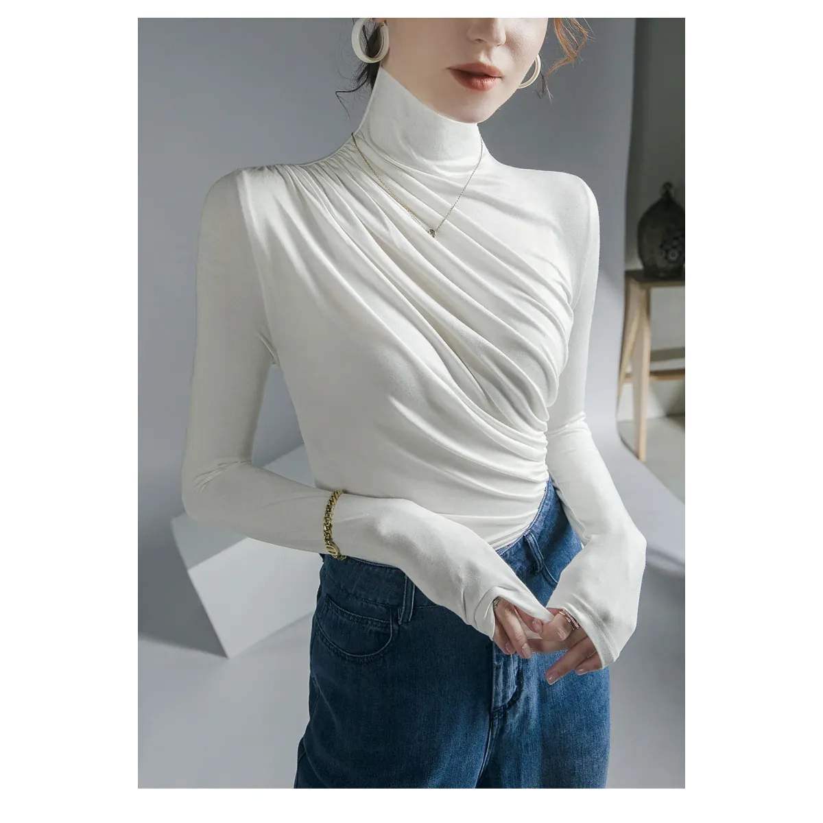 Gothic Pleated Turtleneck Top