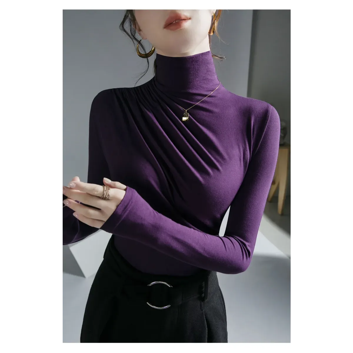 Gothic Pleated Turtleneck Top
