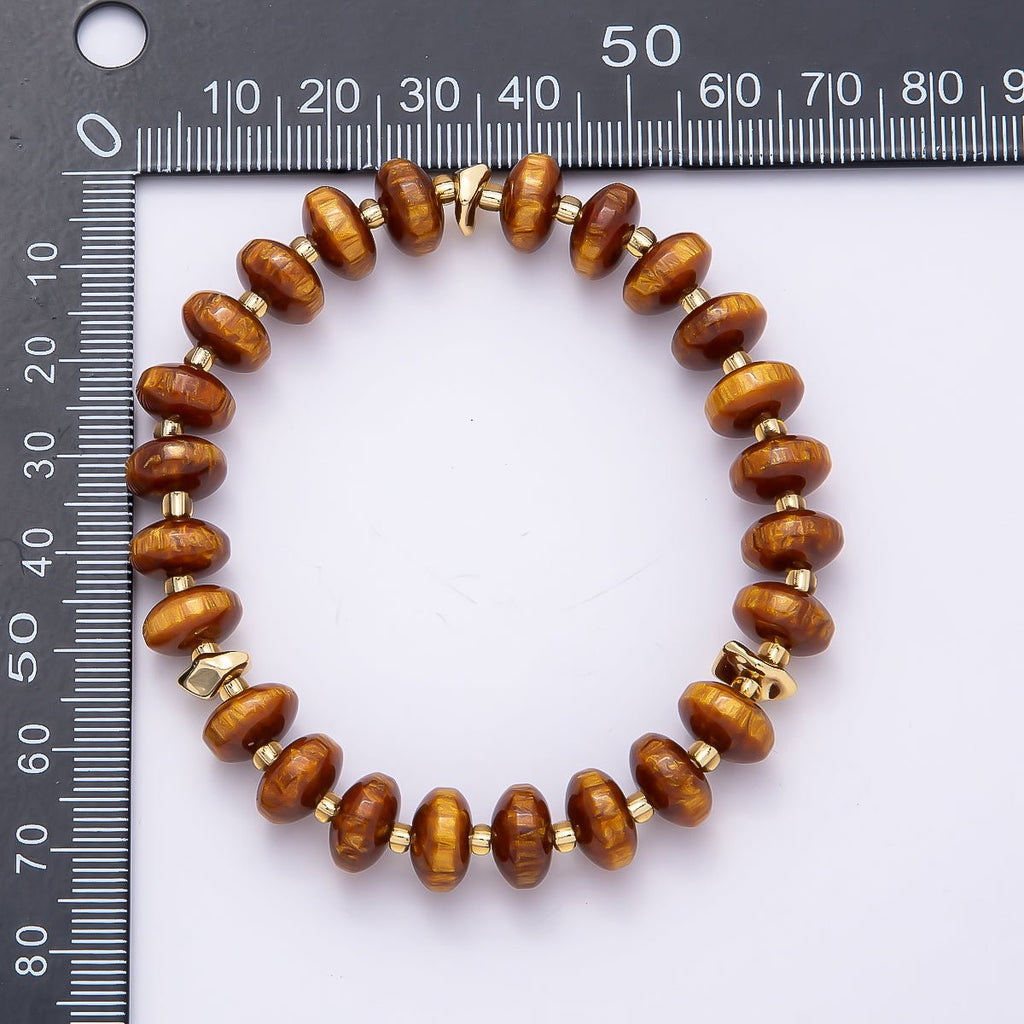Handmade 10mm Rondelle Resin Bead 8 Inch Stretch Bracelet | WA-04619 ~ WA-04624