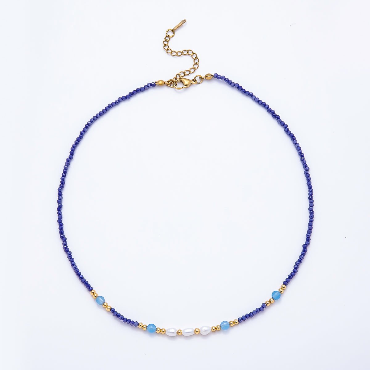 Handmade 2.5mm Shell Pearl Blue, Light Blue, Black Multifaceted Crystal Gemstone Chain 16 Inch Necklace | WA-00689 WA-00699 WA-00790