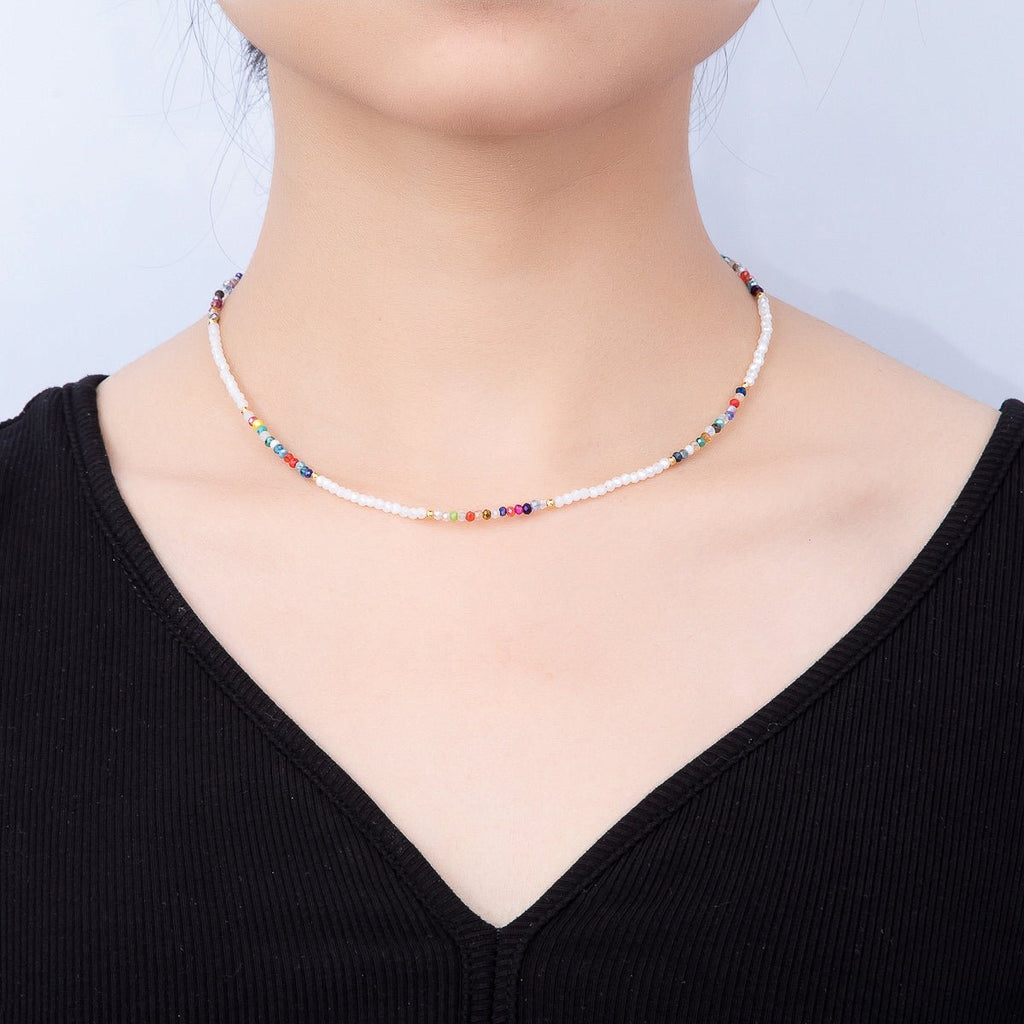 Handmade 2mm Multicolor Multifaceted Crystal Gemstone Chain 16 Inch Necklace | WA-00678
