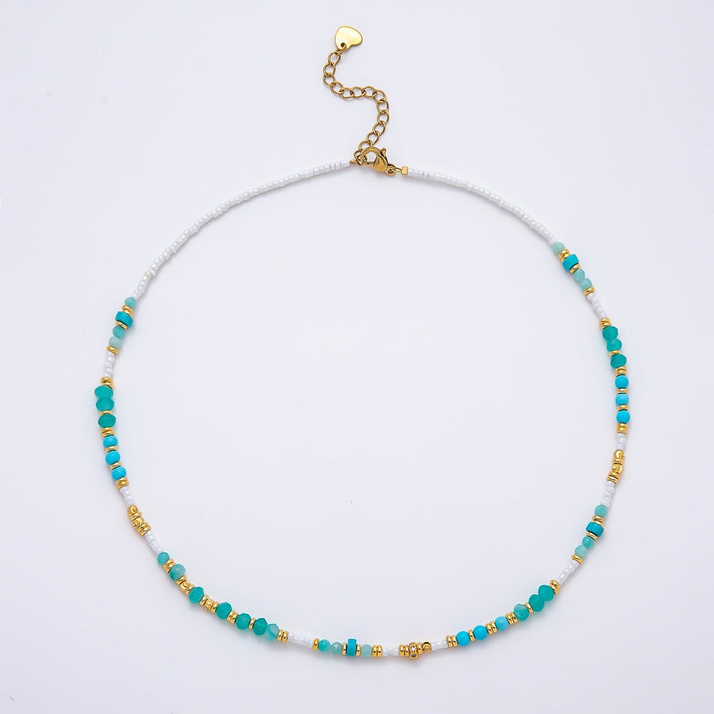 Handmade 4mm Amazonite White Quartz Rondelle Gemstone Chain 16 Inch Necklace | WA-00460
