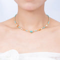 Handmade 4mm Citrine Aquamarine Round Gemstone Chain 16 Inch Necklace | WA-00319