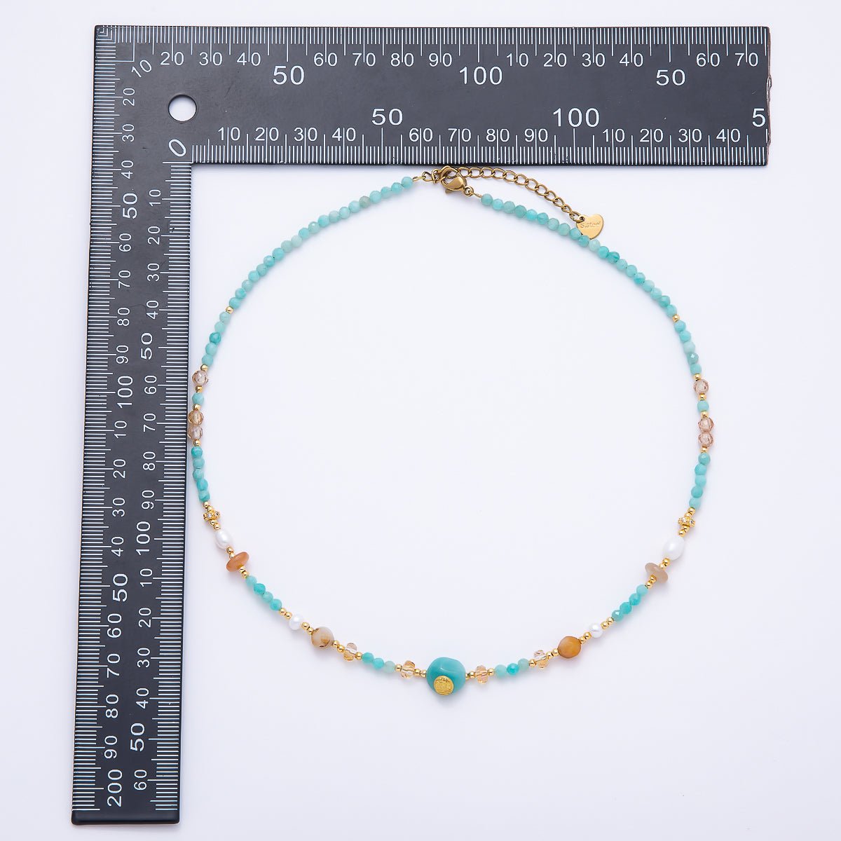 Handmade 4mm Citrine Aquamarine Round Gemstone Chain 16 Inch Necklace | WA-00319