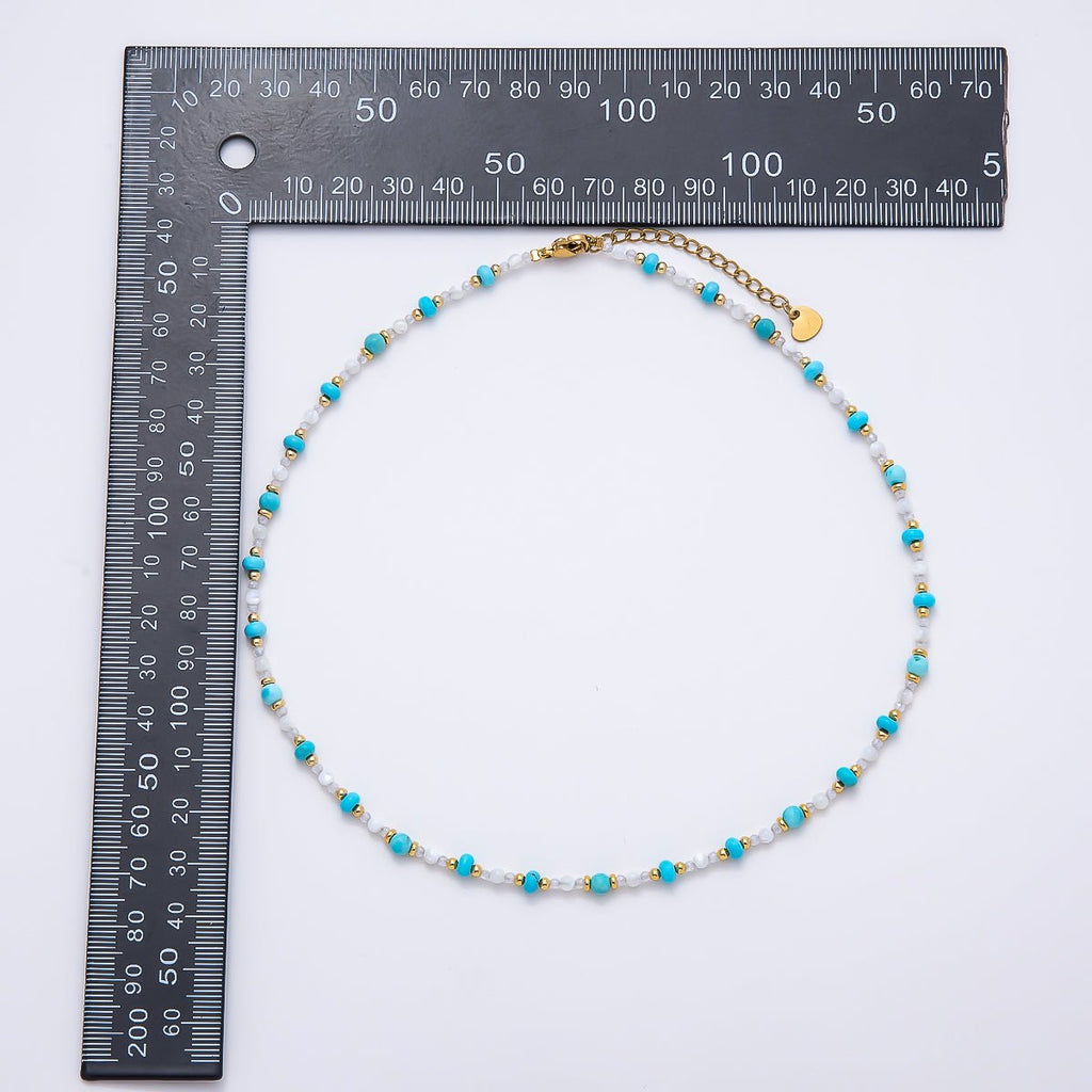 Handmade 4mm Turquoise Aventurine White Quartz Rondelle Gemstone Chain 16 Inch Necklace | WA-00453
