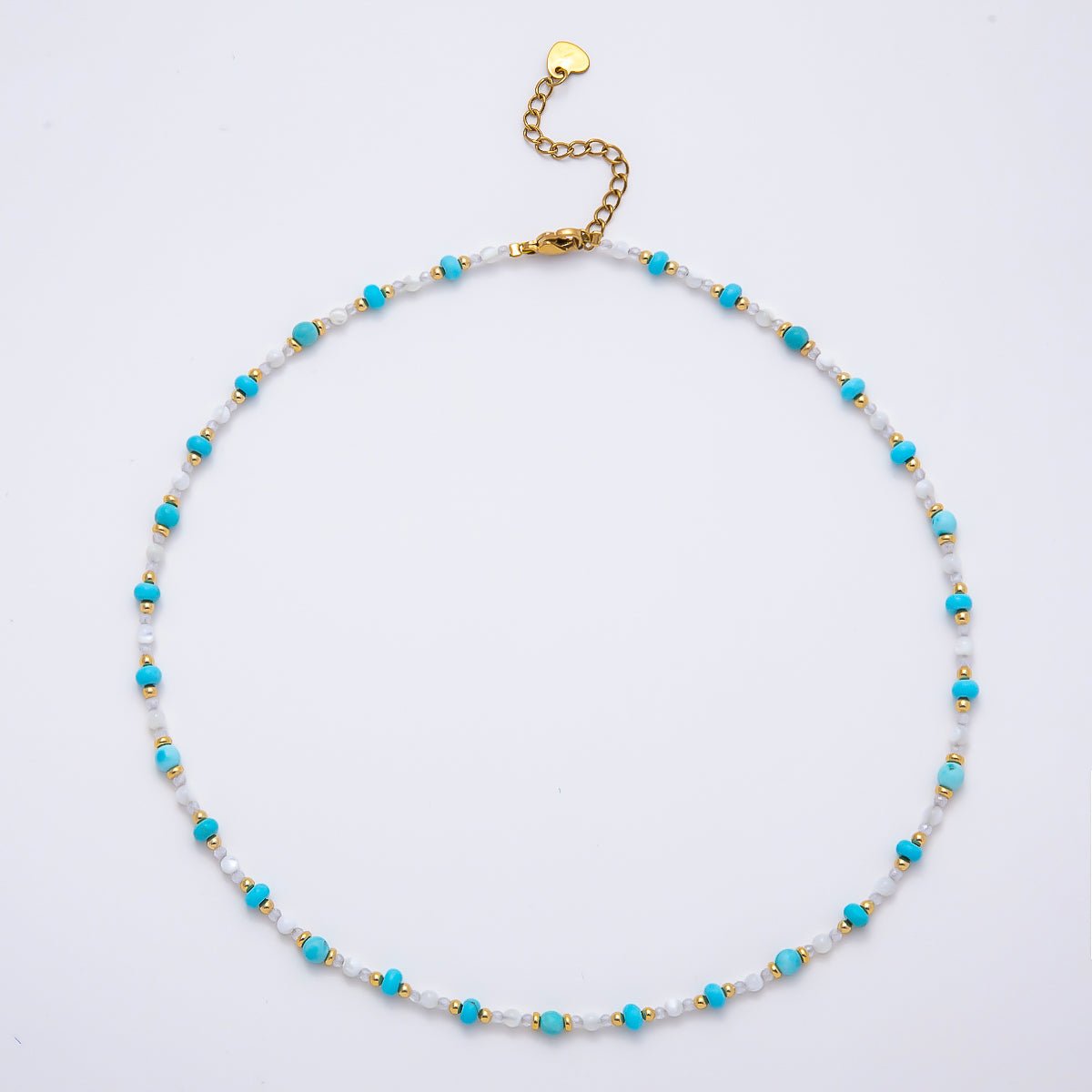 Handmade 4mm Turquoise Aventurine White Quartz Rondelle Gemstone Chain 16 Inch Necklace | WA-00453