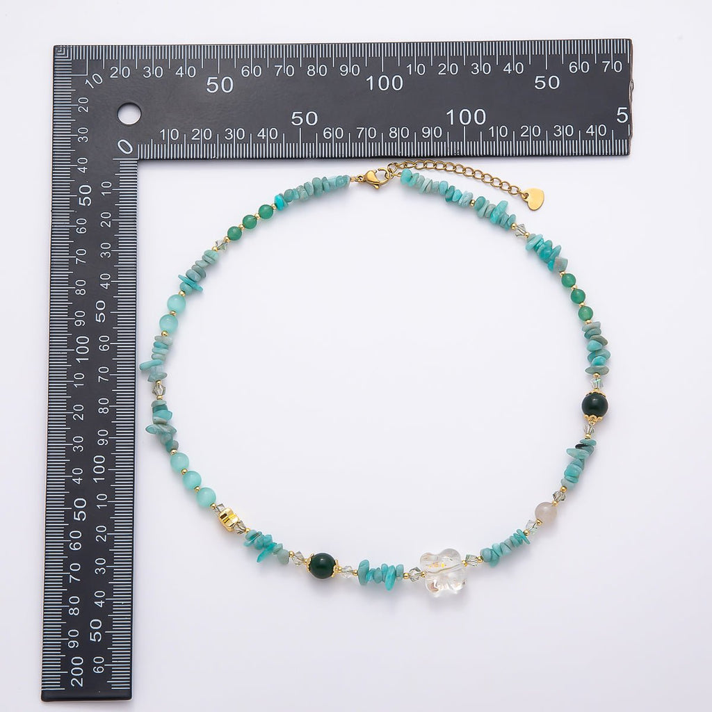 Handmade 5mm Blue Amazonite Multi Round Pebble Gemstone Chain 16 Inch Necklace | WA-04741