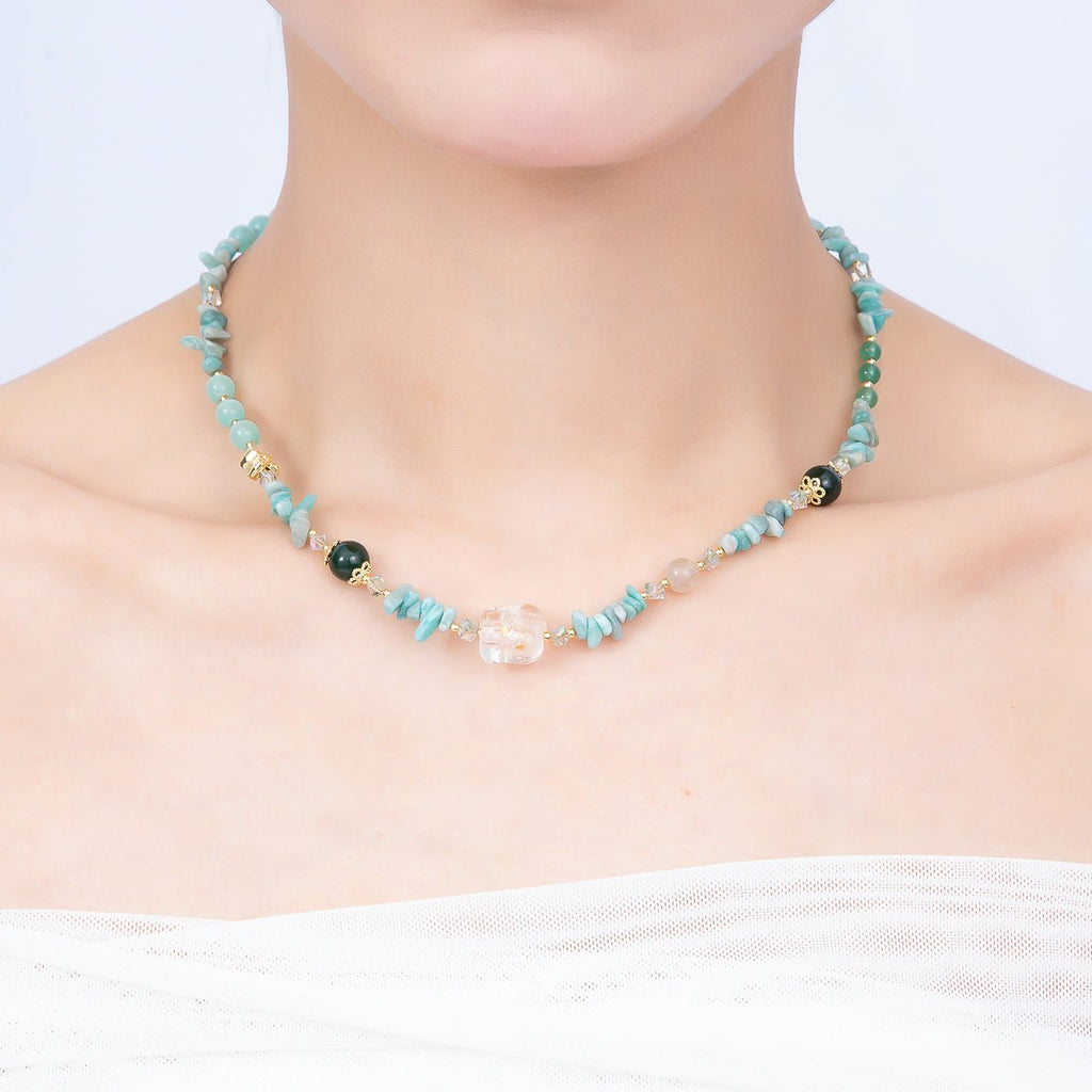 Handmade 5mm Blue Amazonite Multi Round Pebble Gemstone Chain 16 Inch Necklace | WA-04741