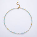Handmade 4.2mm Blue Aquamarine AB Shell Pearl Rondelle Multifaceted Gemstone Chain 15.5 Inch Necklace | WA-04730