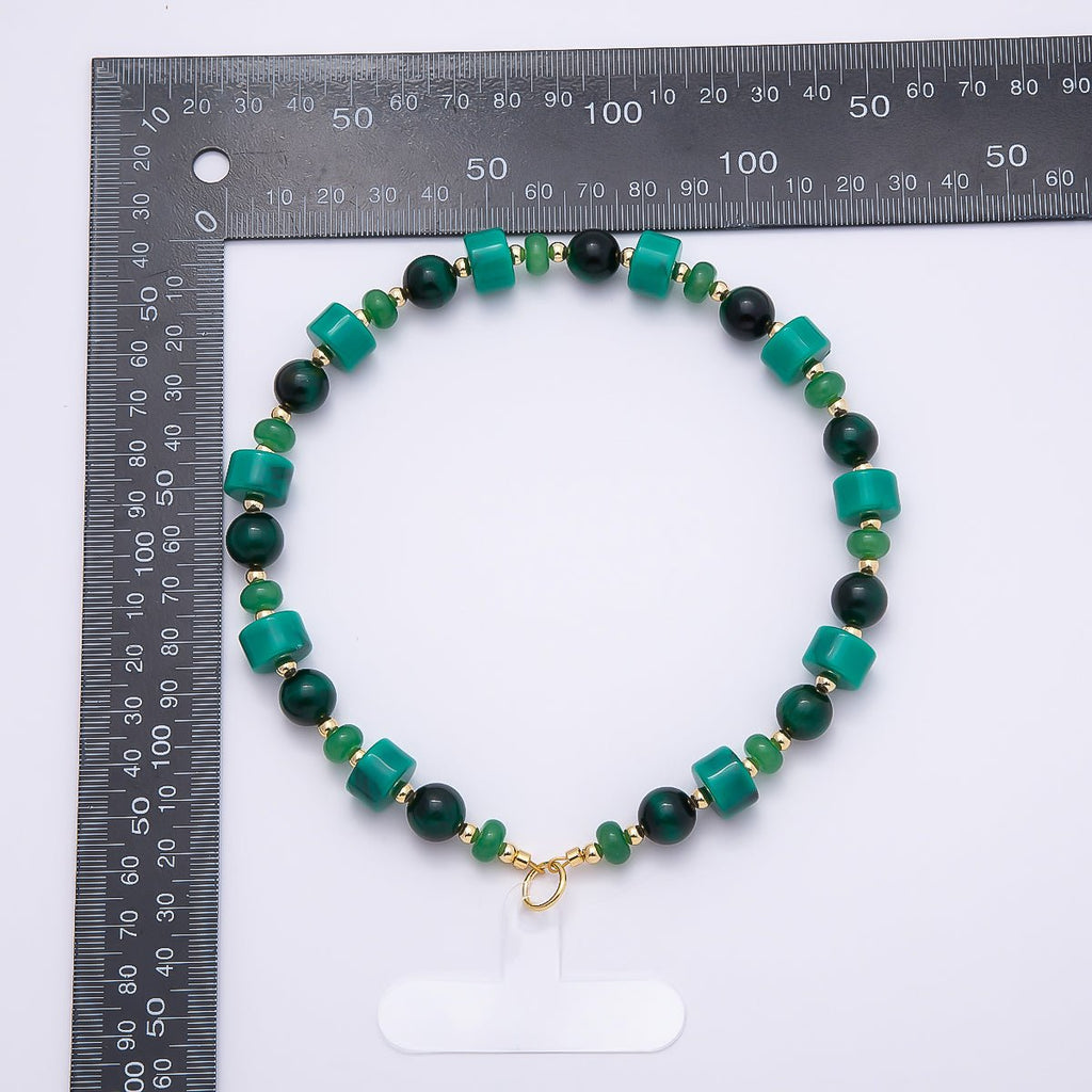 Handmade Green, Red, Pink, Grey, Blue Rondelle Gemstone Phone Lanyard Wristlet | WB-00332 ~ WB-00340