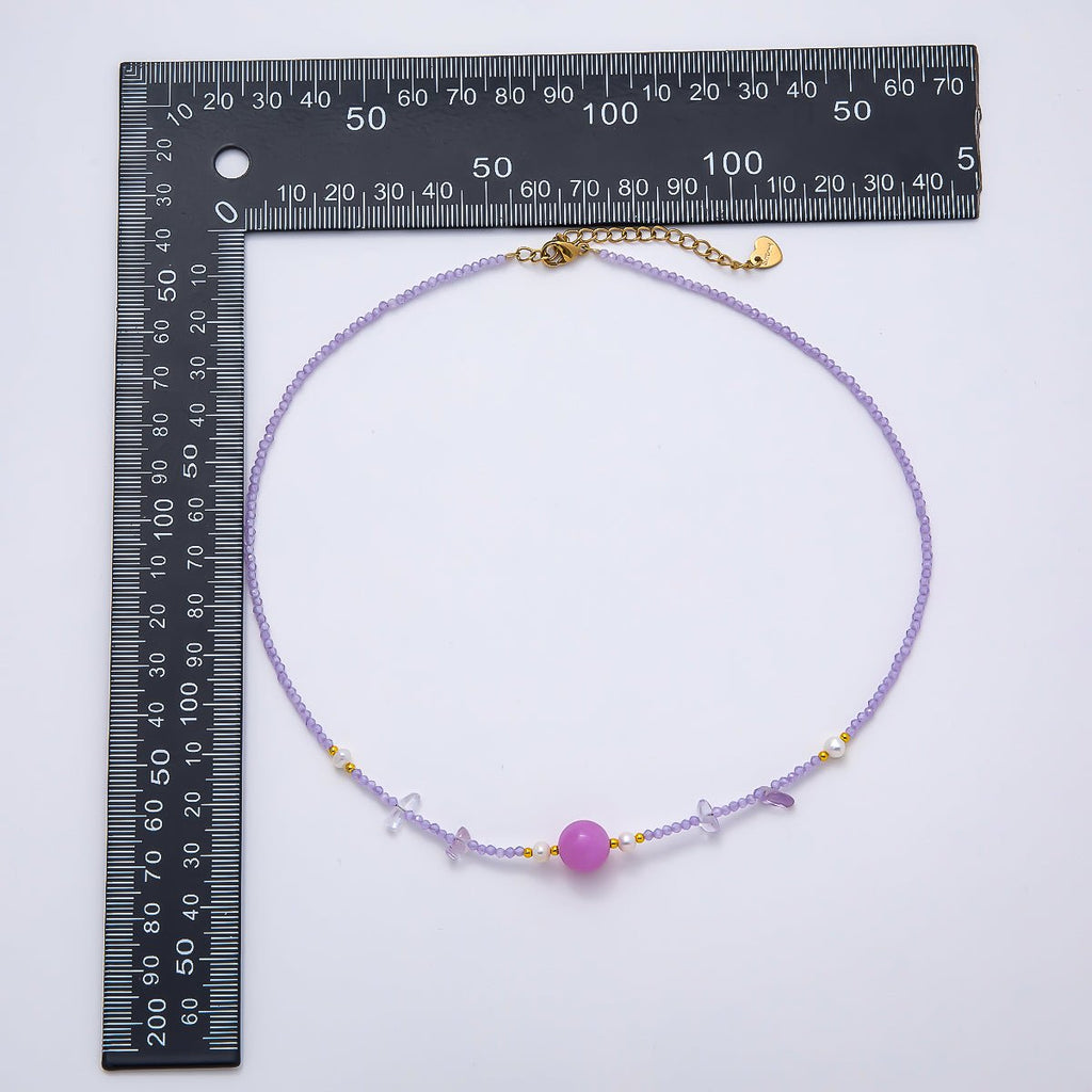 Handmade Stainless Steel 2mm Amethyst Gemstone Chain 16 Inch Necklace | WA-04638
