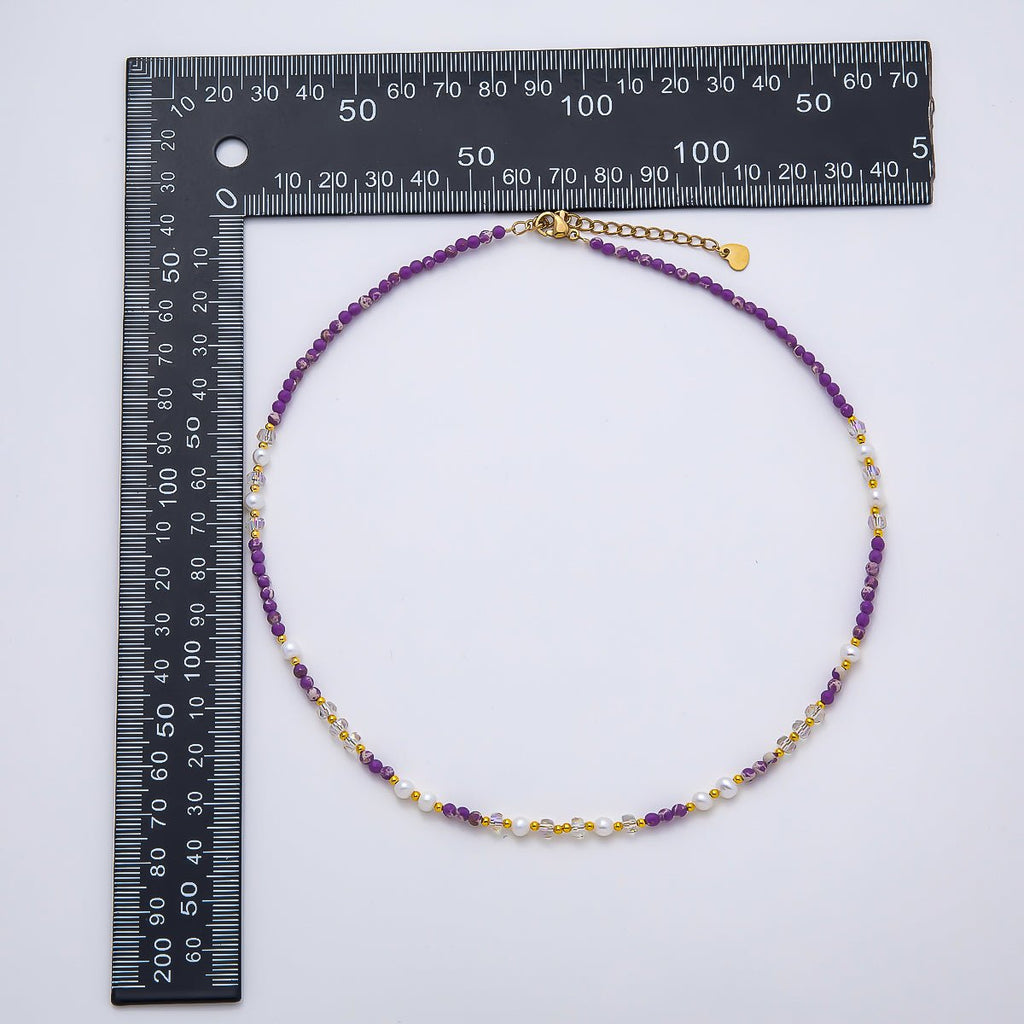 Handmade Stainless Steel 3mm Purple Amethyst AB Gemstone Chain 16 Inch Necklace | WA-04647