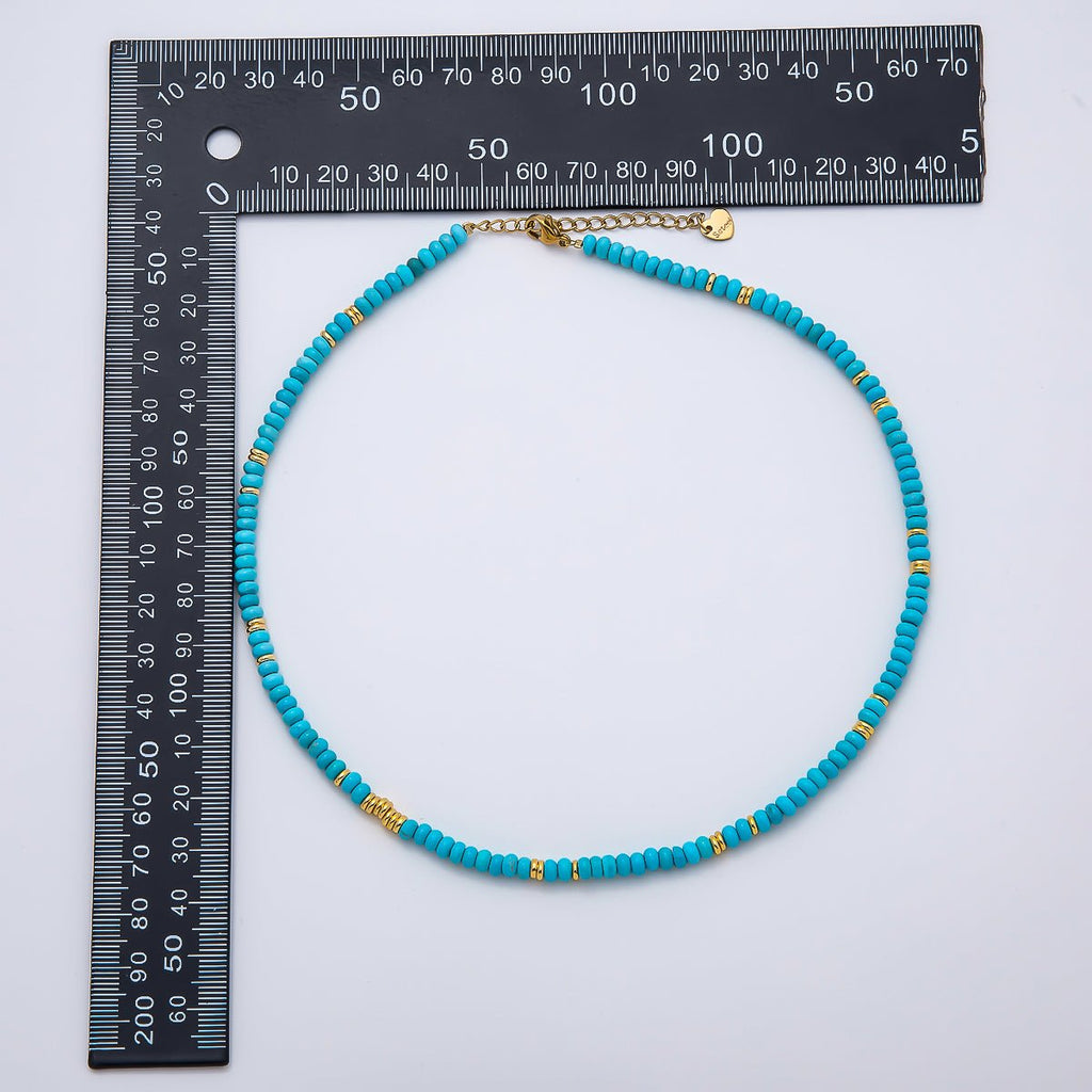 Handmade Stainless Steel 4.5mm Turquoise Rondelle Bead Gemstone Chain 16 Inch Necklace | WA-04655