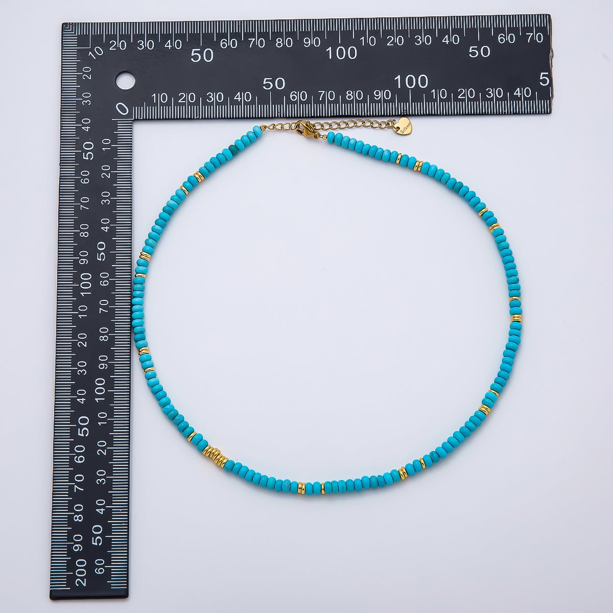 Handmade Stainless Steel 4.5mm Turquoise Rondelle Bead Gemstone Chain 16 Inch Necklace | WA-04655